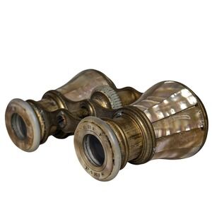 Antique French Mother of Pearl Brass Opera Glasses Le Souverain Paris Binoculars